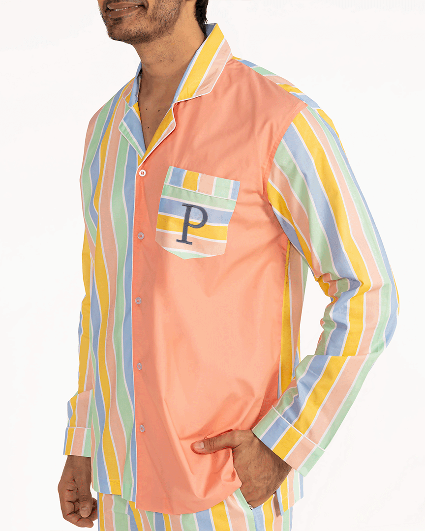Pastel Paradox - Everyday Set<br>Men's Cotton Notch Collar Pajama Set