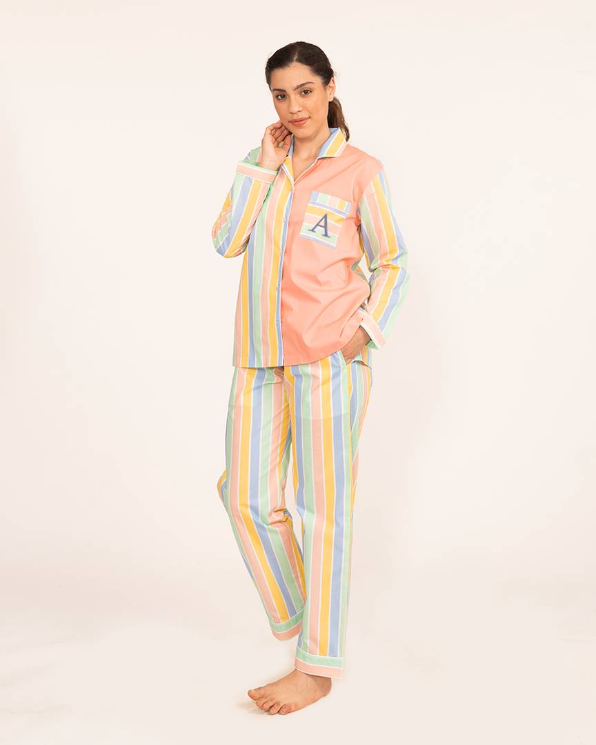 Pastel Paradox Cotton Notched Collar Pyjama Set