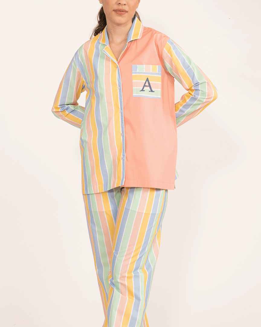 Pastel Paradox Cotton Notched Collar Pyjama Set