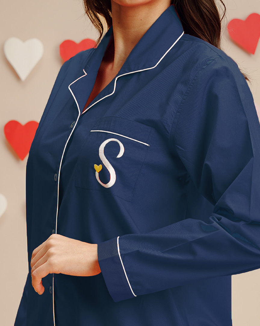 Twilight - Everyday Set<br>Women’s Embroidered Cotton Notch Collar Pajama Set