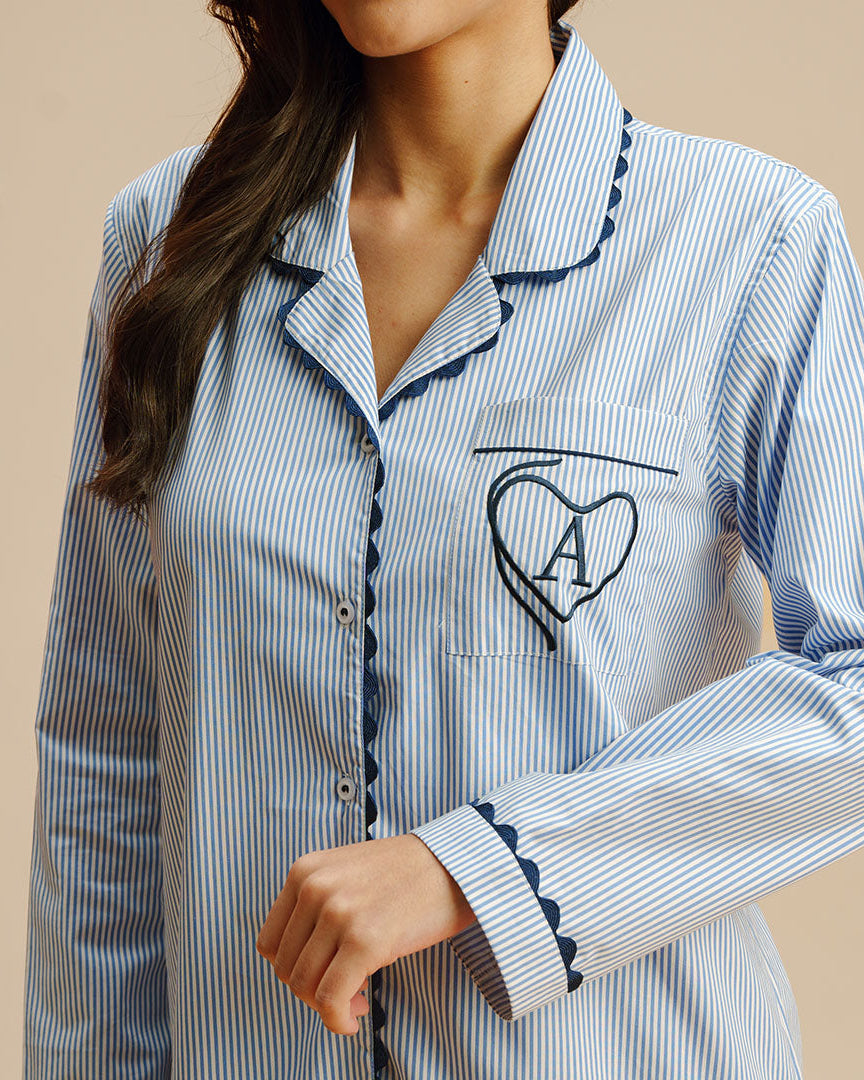 Baby Blues Embroidered Notched Collar Pyjama Set - Women