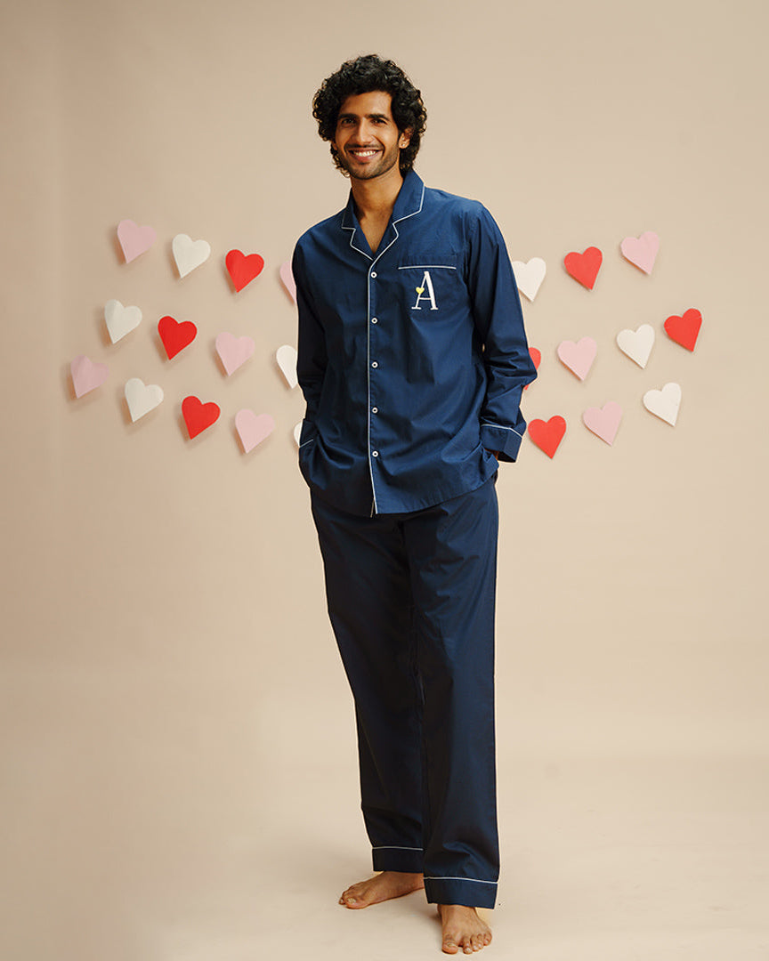 Everyday Set<br>Men's Embroidered Cotton Notch Collar Pajama Set