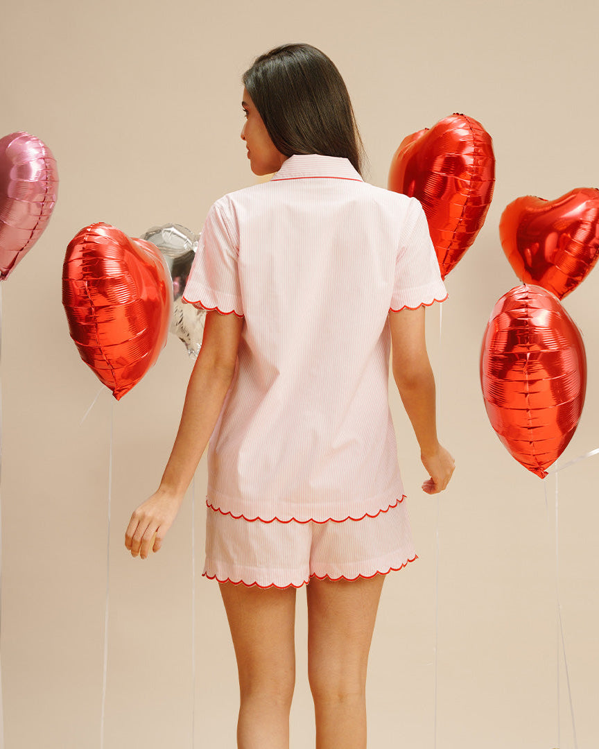 Rosy Scalloped Shorts Set