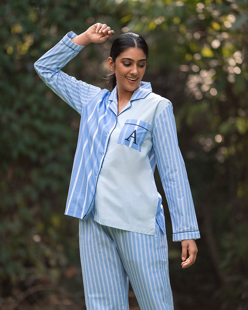 Oceanbreeze Cotton Notched Collar Pyjama Set