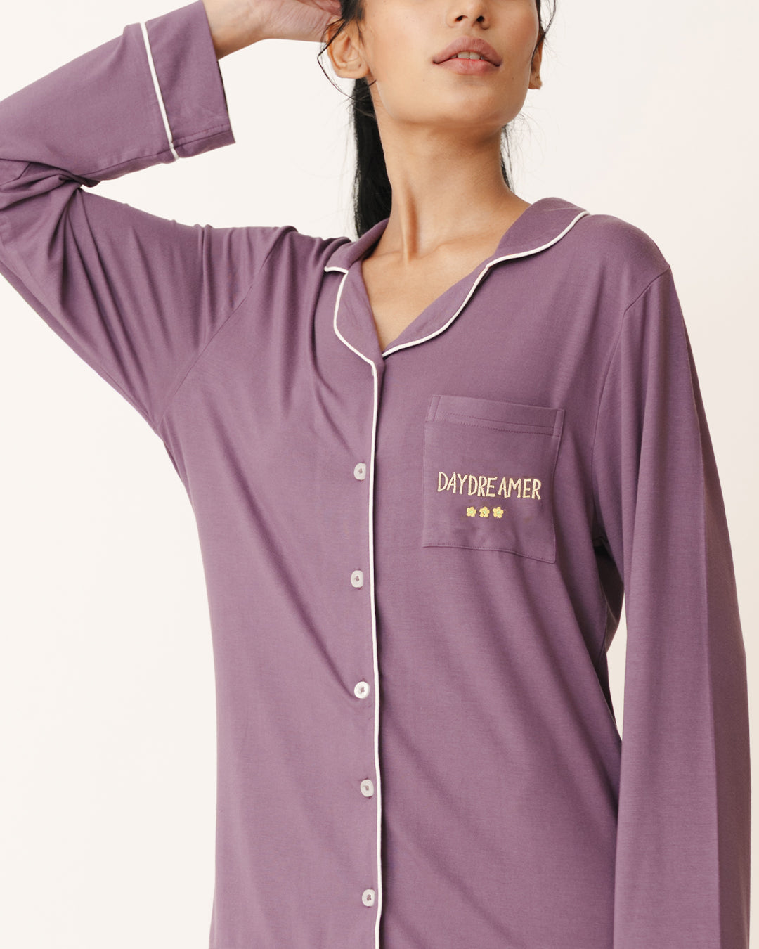 Plum - Everyday Set <br> Women's Embroidered Knit Notch Collar Pajama Set