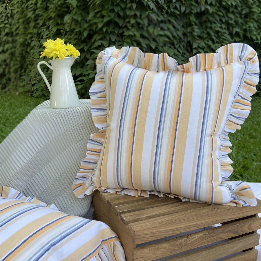 Dandelion - Ochre - Blue- Cushion- Cotton Cambric fabric