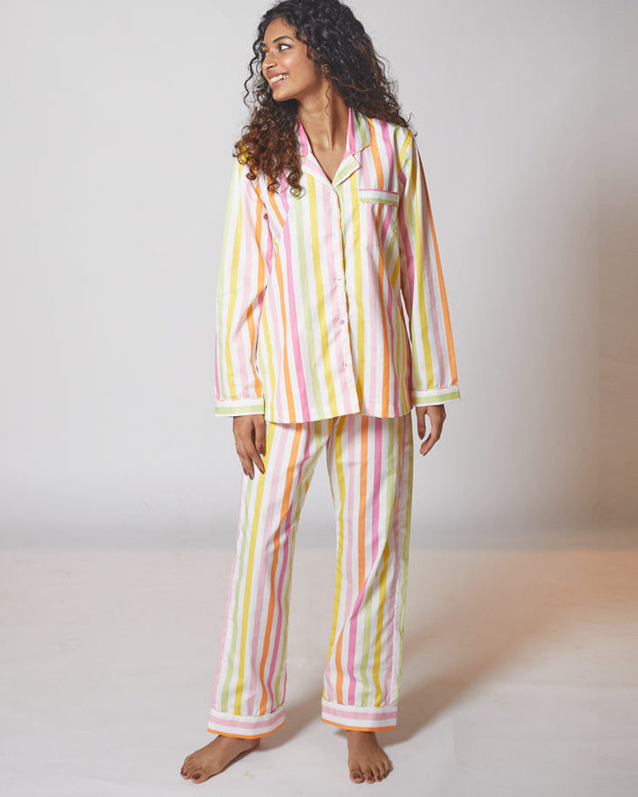 Dandelion-Pastel Multicolour -Cotton-Multi Stripe- Candy Stripe-Pajamas Sets