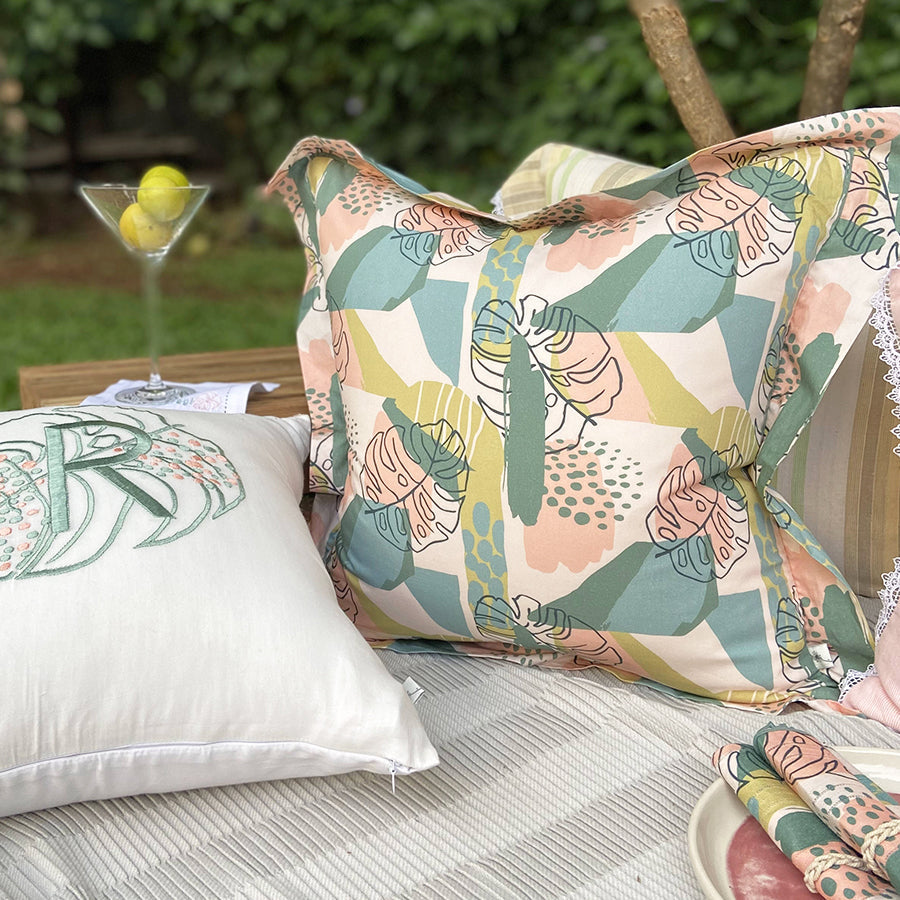 Dandelion -Tropical - Blush Pink - Cushion- Woven printed fabric