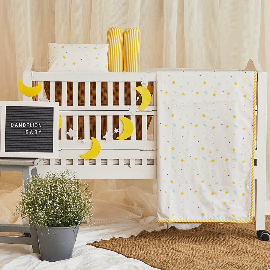 Dandelion- Kids Cotton Bedding - White - Stars & Moon - Coverlet Bundle