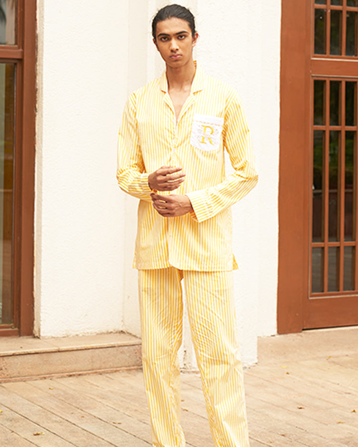 Sunray Embroidered Cotton Notched Pyjama Set
