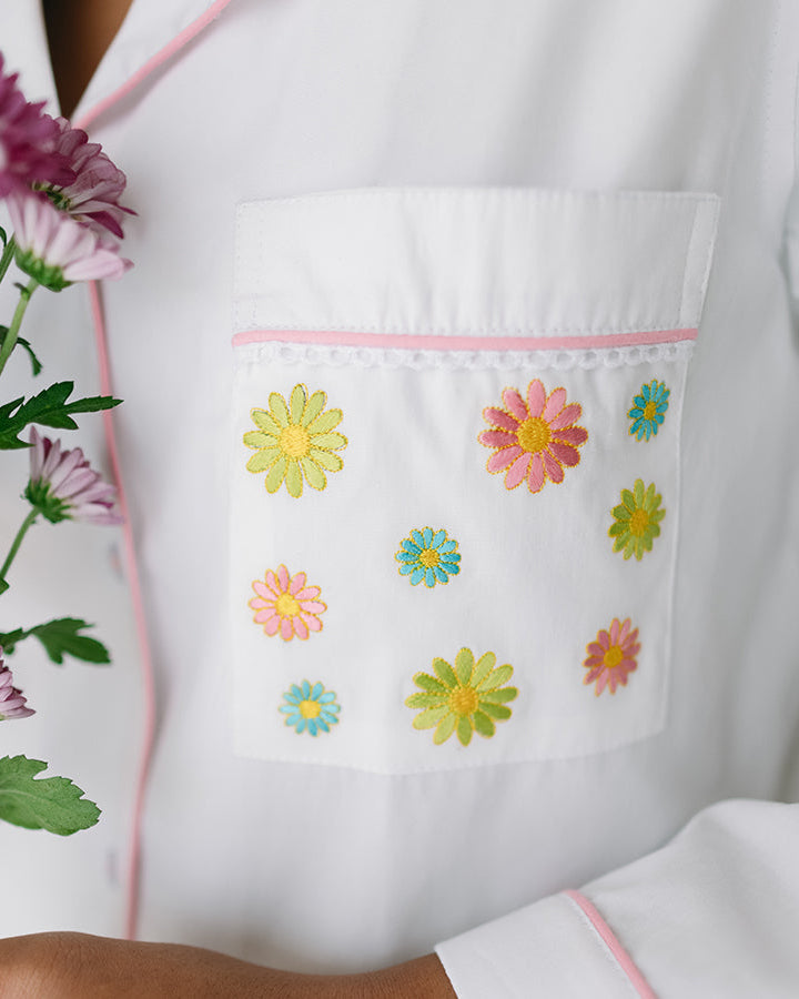 Embroidered Posie Pastel Punch - Everyday Set <br> Women Cotton Notched Pajama Set