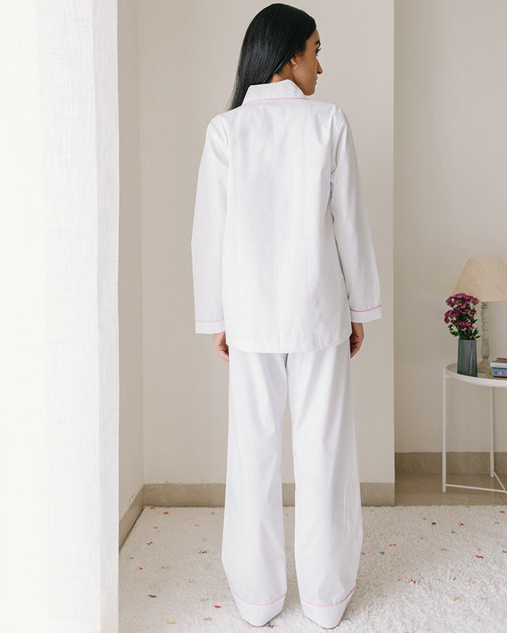 Calligraph - Everyday Set<br>Women’s Embroidered Cotton Notch Collar Pajama Set