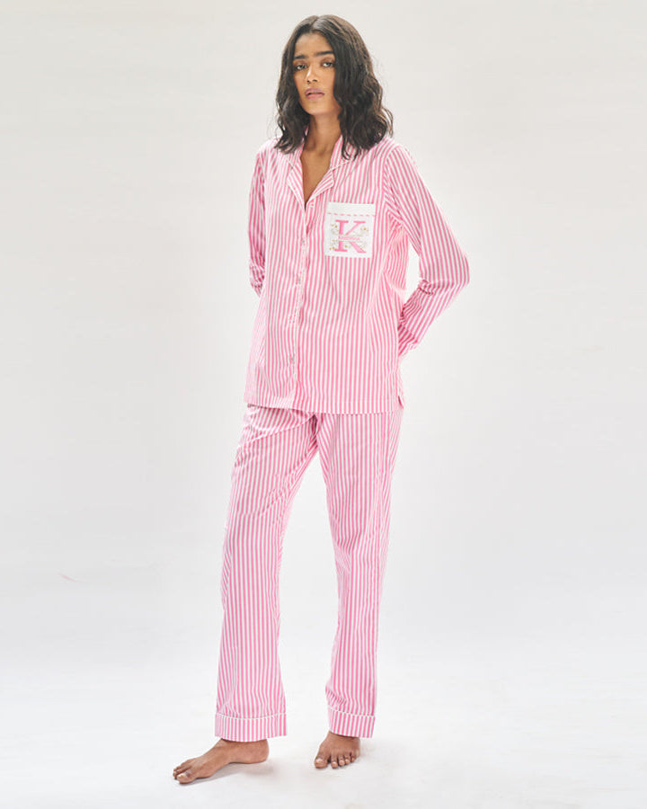 Morganite Embroidered Cotton Notched Collar Pyjama Set