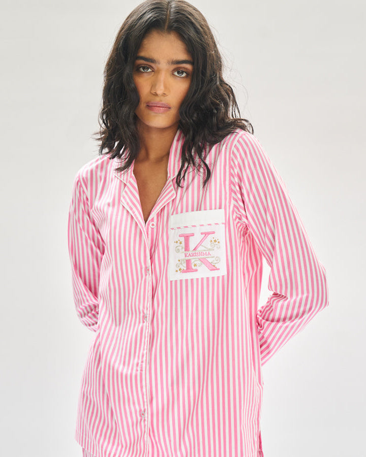 Morganite Embroidered Cotton Notched Collar Pyjama Set