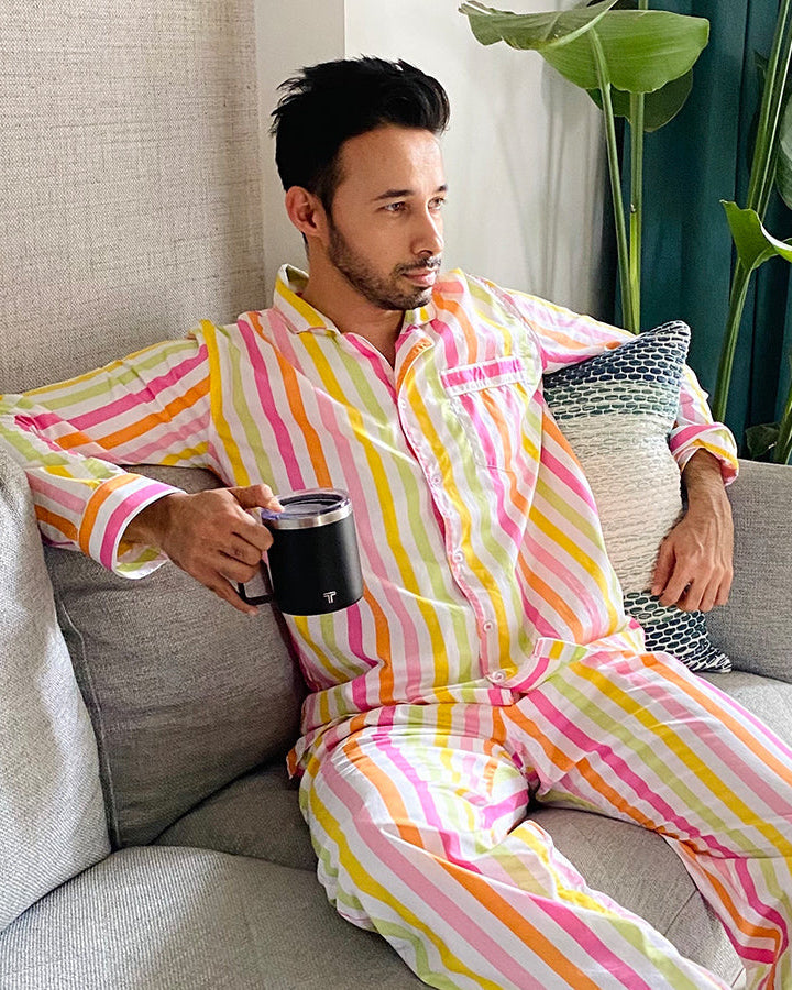 Dandelion-Pastel Multicolour -Cotton-Multi Stripe- Candy Stripe-Pajamas Sets