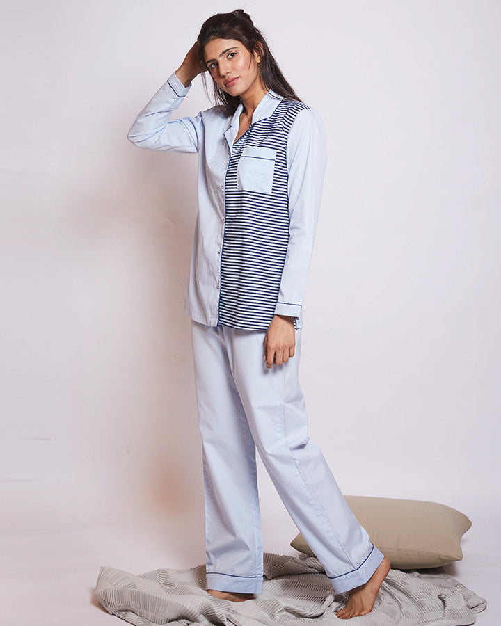 Cool Mint Cotton Notched Collar Pyjama Set