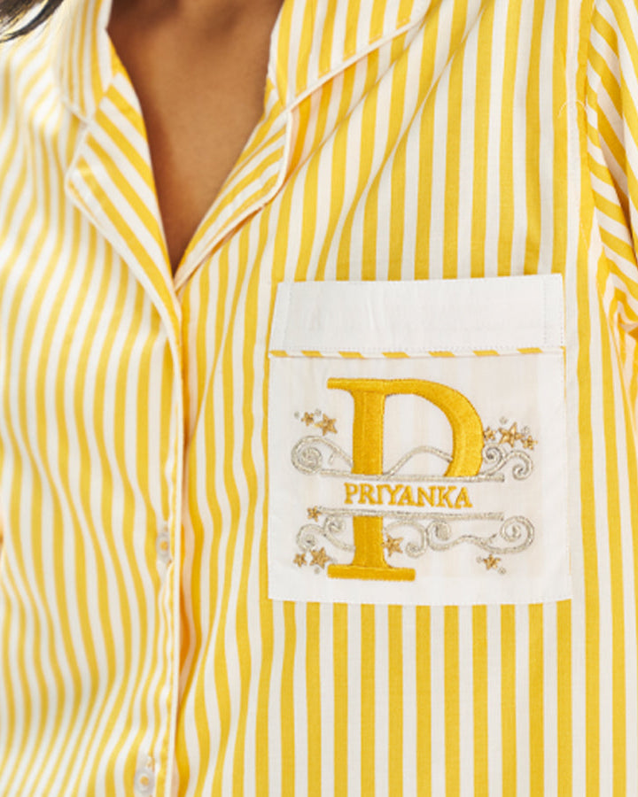 Sunray Embroidered Cotton Notched Collar Pyjama Set