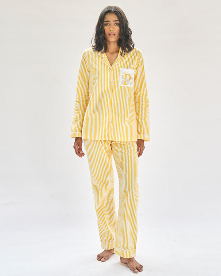Sunray Embroidered Cotton Notched Collar Pyjama Set