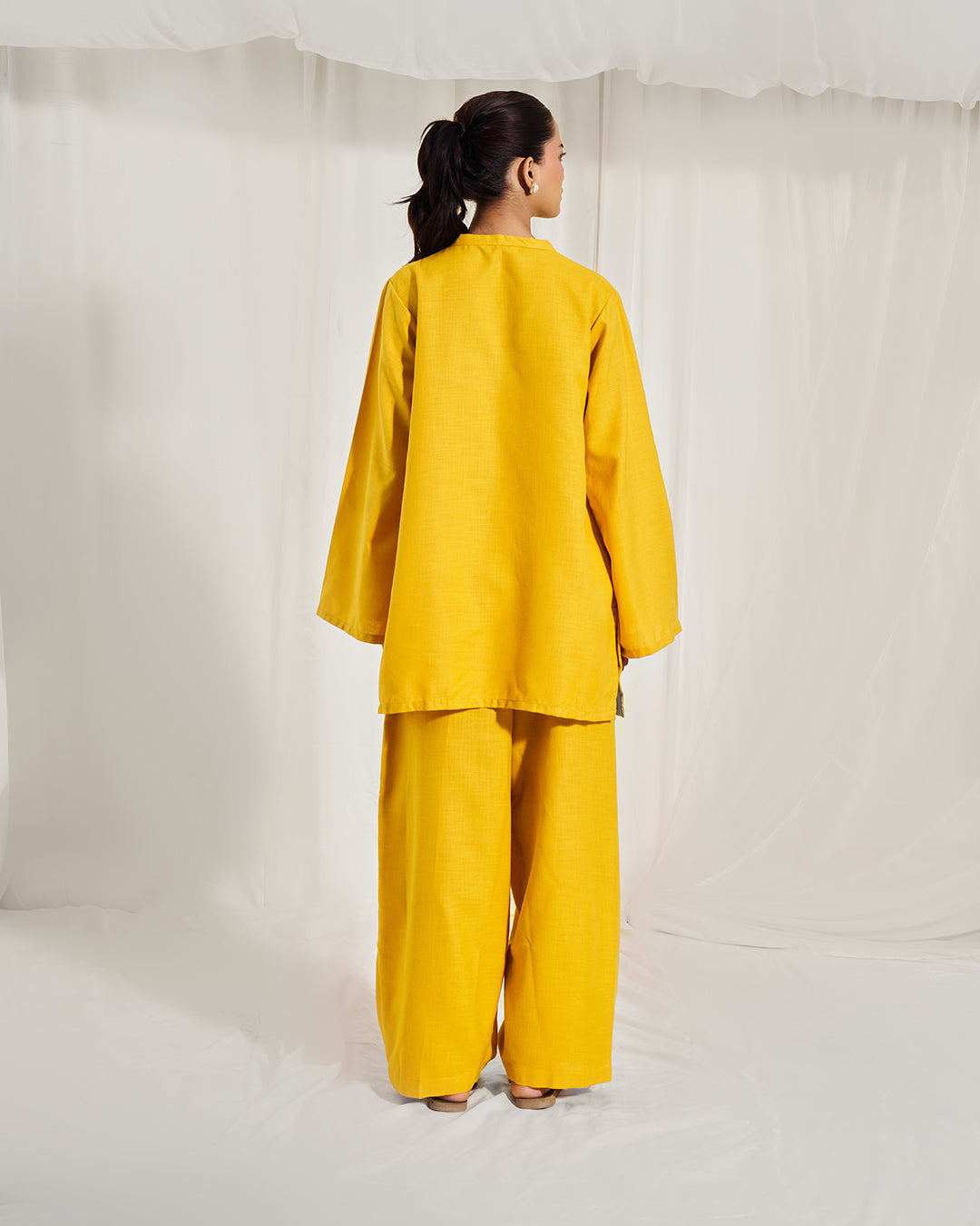 Marigold Glow – Aura Set <br> Women's Embroidered Tunic Set with Izhar Pants