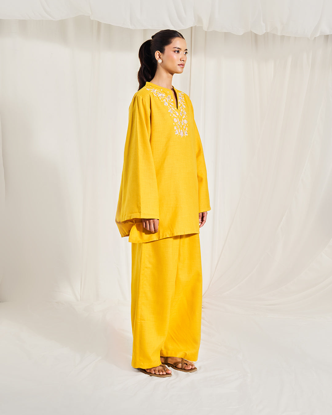 Marigold Glow – Aura Set <br> Women's Embroidered Tunic Set with Izhar Pants