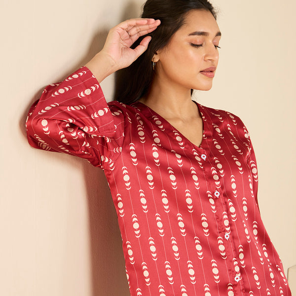 Scarlet Satin Relaxed Lounge Pyjama Set