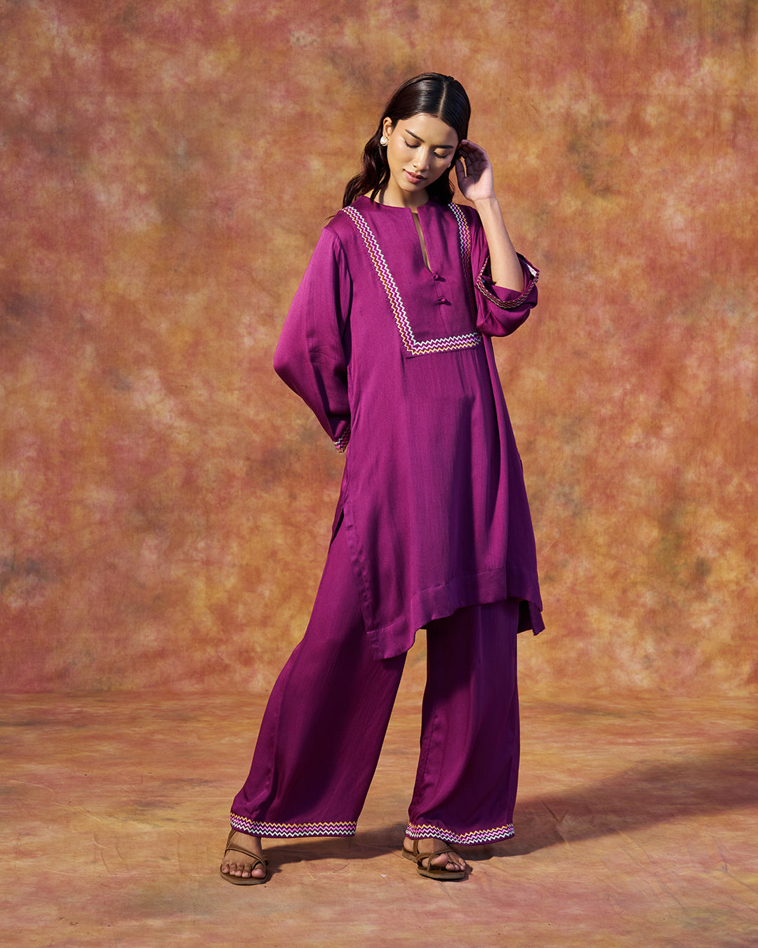 Rumi Set <br> Embroidered Tunic Set with Wide Leg Pants