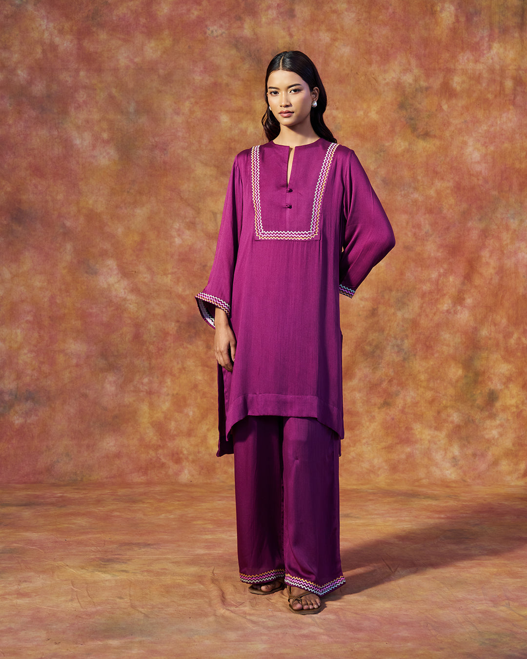 Rumi Set <br> Embroidered Tunic Set with Wide Leg Pants