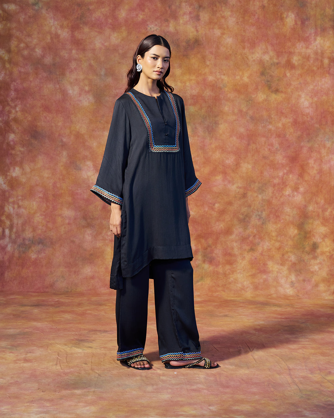 Rumi Set <br> Embroidered Tunic Set with Wide Leg Pants