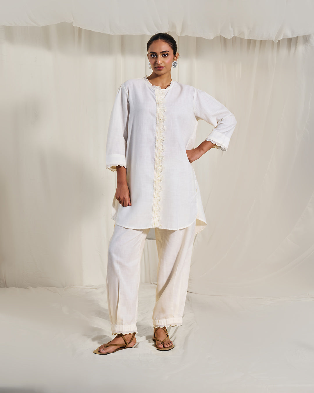 Soft Ivory - Solace Set <br> Women's Tunic Set with Lace Trim