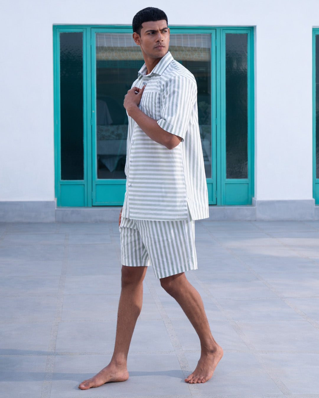 Garden Path Dual Stripe - Everyday Easy Set<br>Men's Cotton Notch Shorts Set