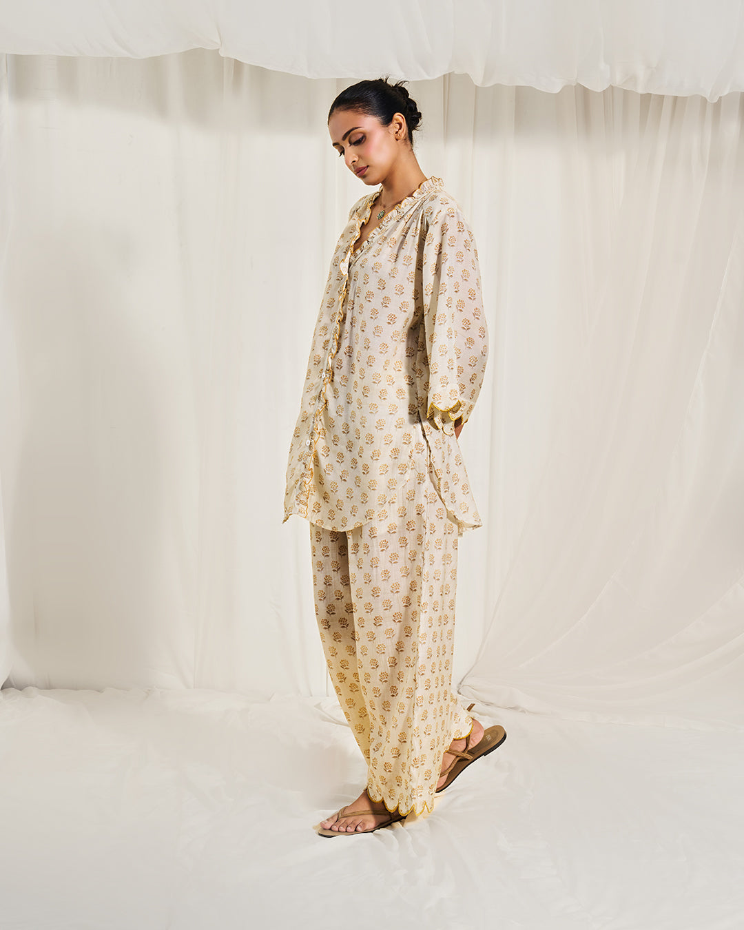 Golden Buta – Meadow Set <br> Women's Printed Ruffle Tunic Set