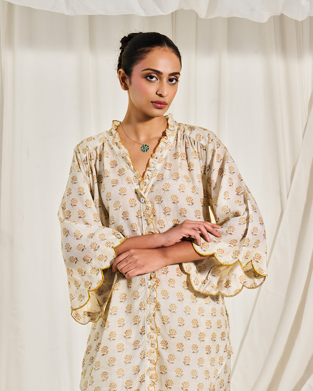 Golden Buta – Meadow Set <br> Women's Printed Ruffle Tunic Set