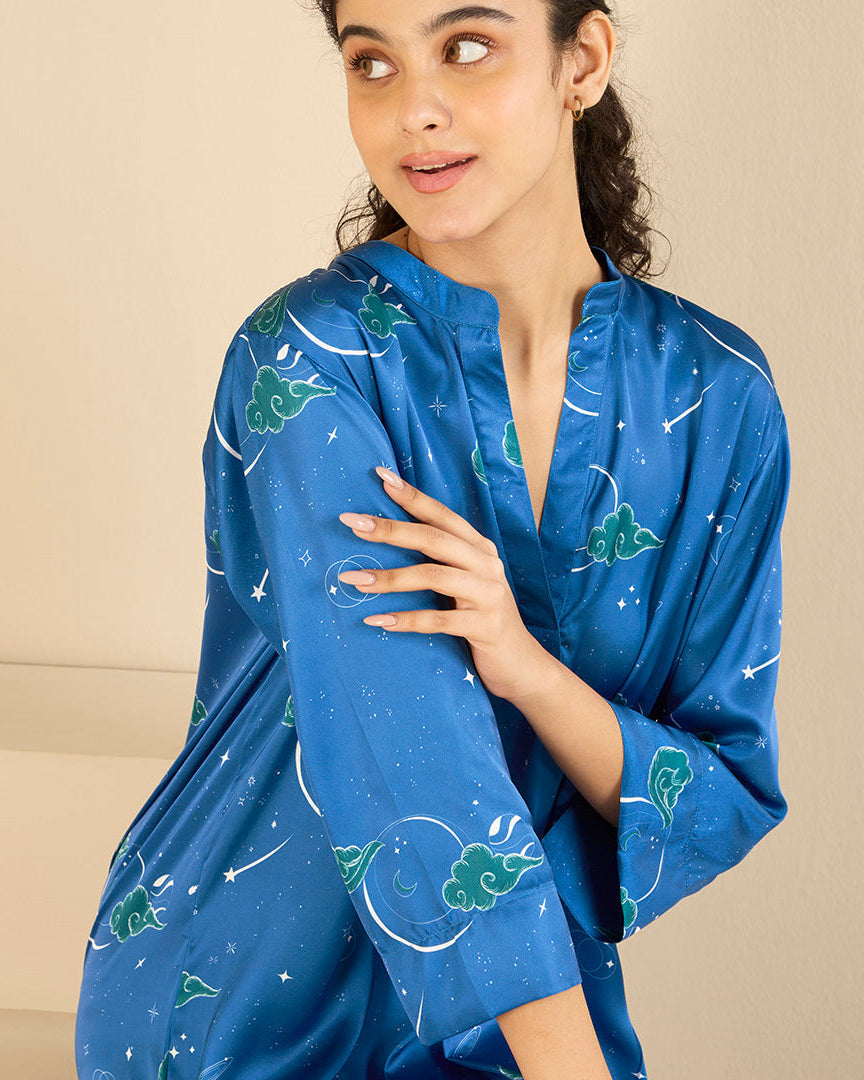 Midnight Stardust Satin Midi Kaftan Dress