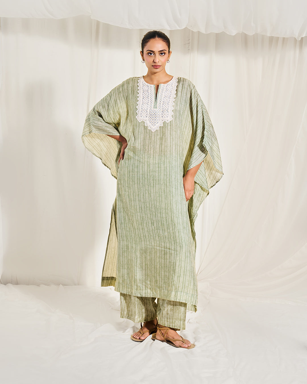 Willow Weave - Elan Set <br> Women's Printed Kaftan Set with Lace Yoke