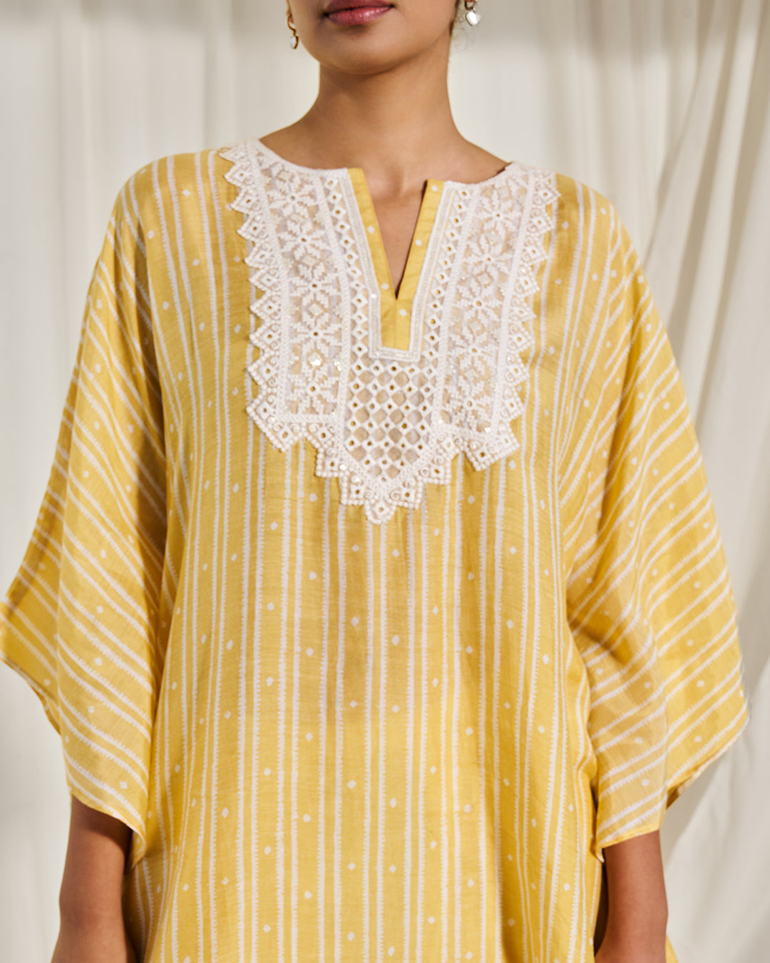Willow Weave - Elan Set <br> Women's Printed Kaftan Set with Lace Yoke