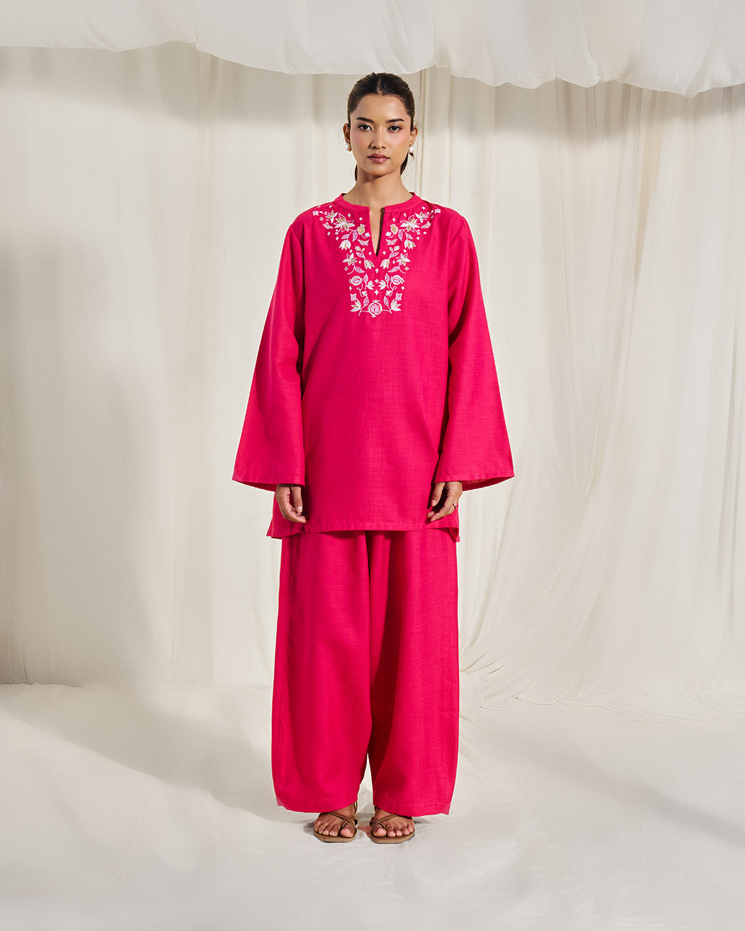 Marigold Glow – Aura Set <br> Women's Embroidered Tunic Set with Izhar Pants