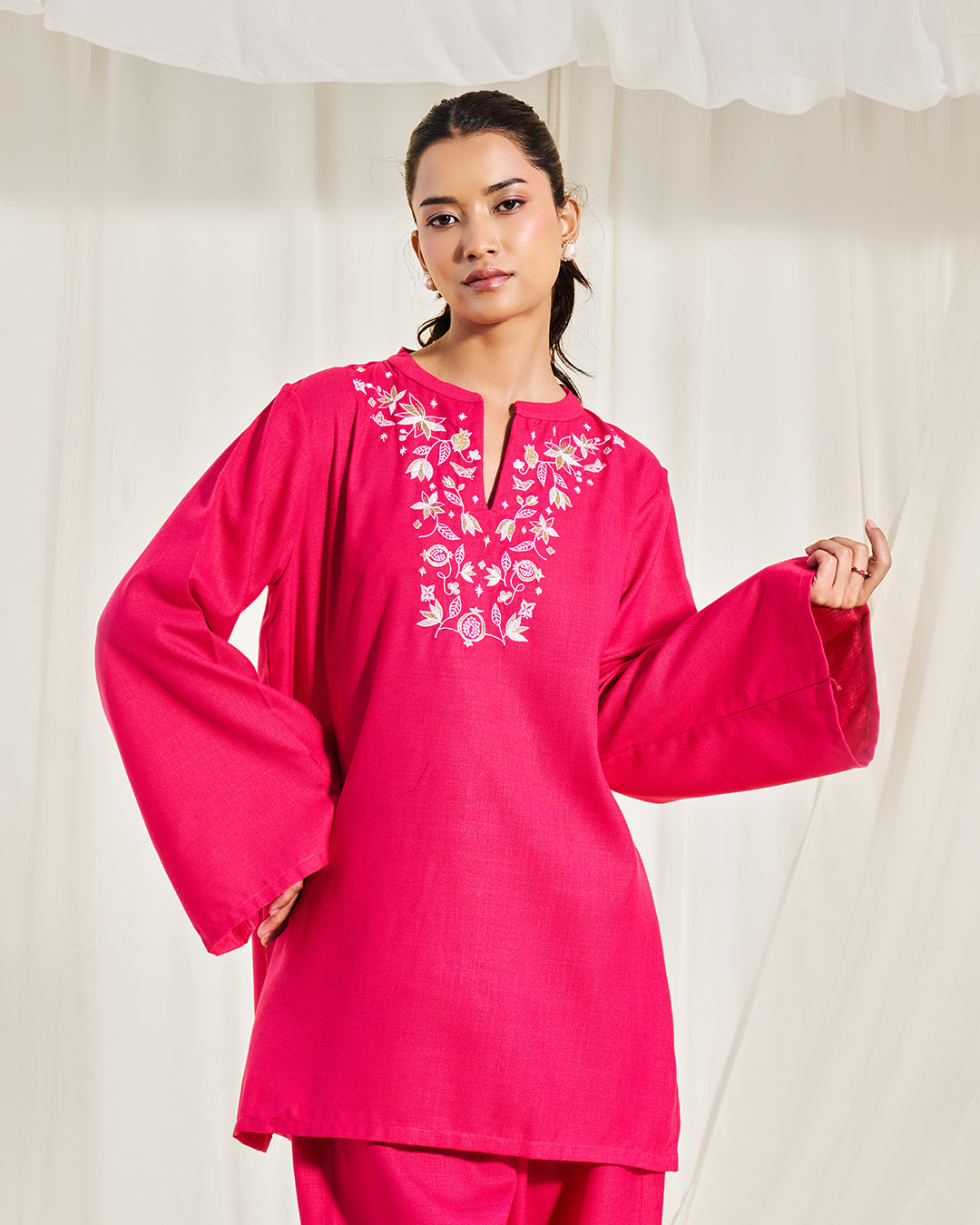 Marigold Glow – Aura Set <br> Women's Embroidered Tunic Set with Izhar Pants