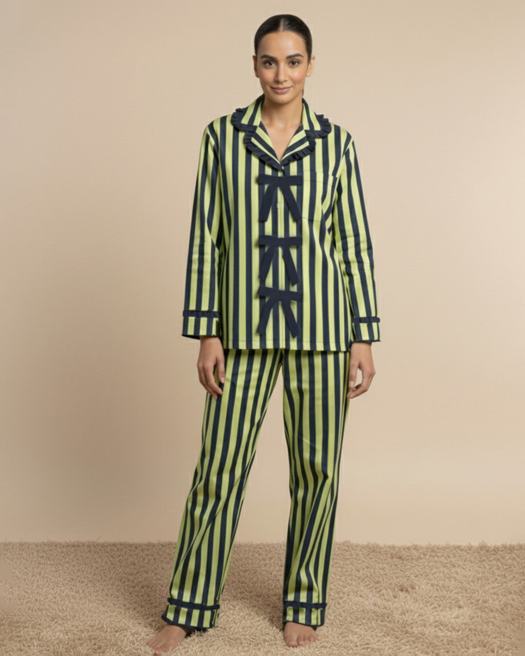Reverie Set<br>Women’s Bow-tie Cotton Notch Collar Pajama Set