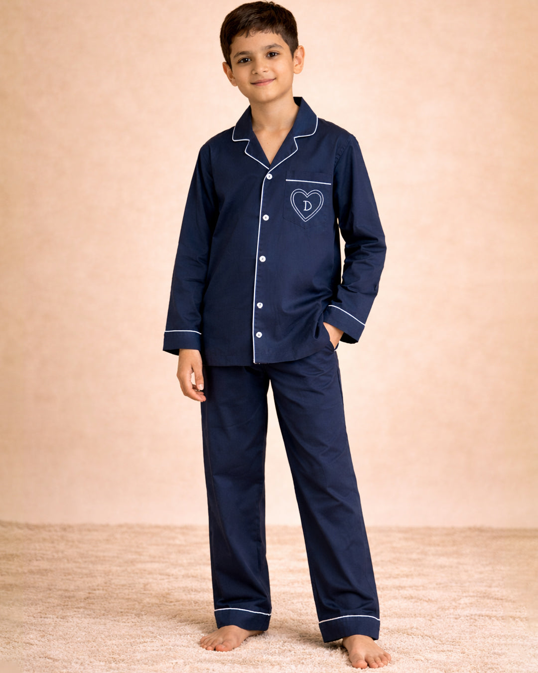 After Dark - Everyday Set <br> Kids Embroidered Cotton Notched Pajama Set