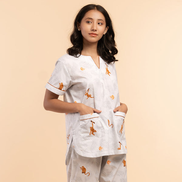 Banana Bandits Cotton Dip-Neck Pyjama Set
