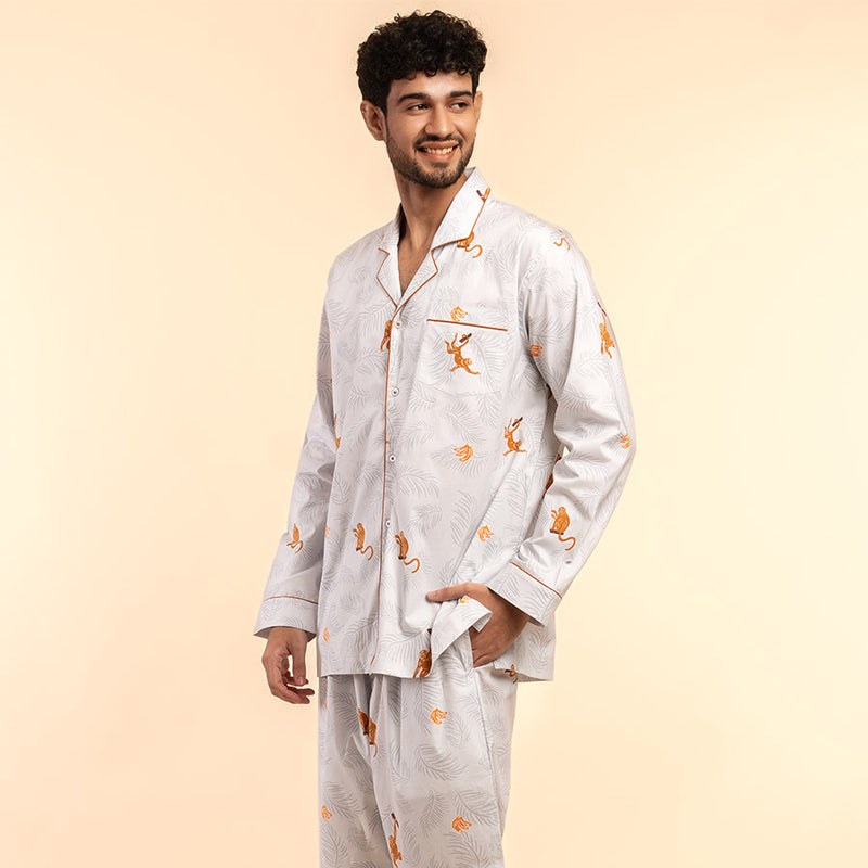 Banana Bandits Cotton Notched Pyjama Set-Men