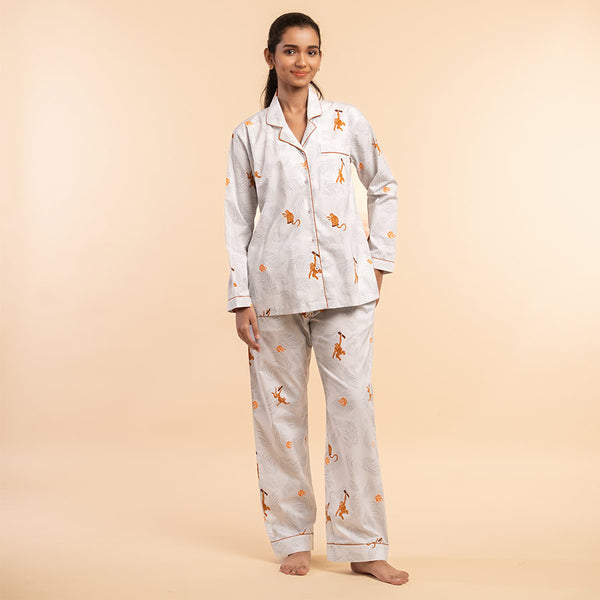 Banana Bandits Cotton Notched Collar Pyjama Set
