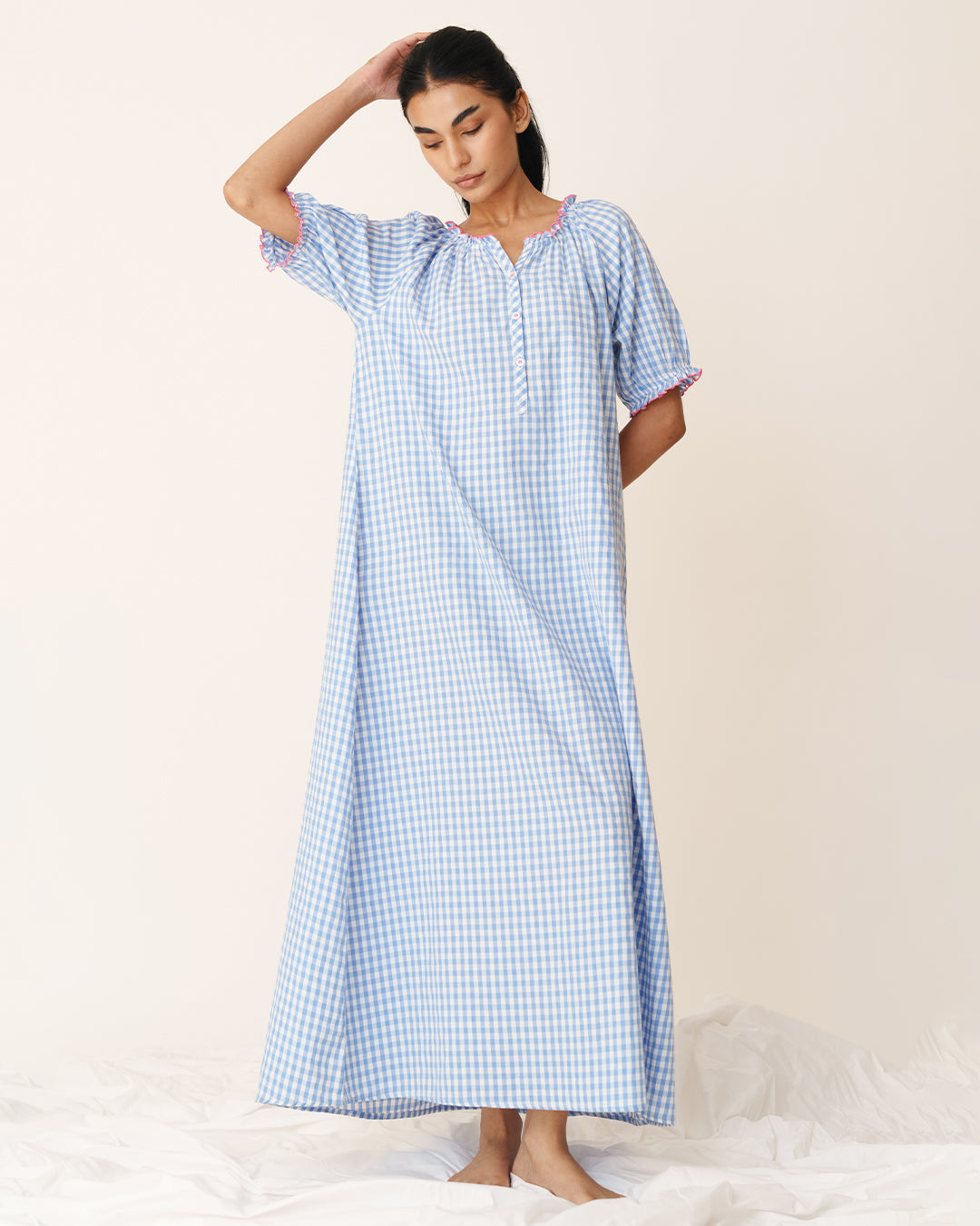 Sunwarm - Everyday Sleep Dress <br> Women’s Cotton Gingham Sleep Nighty