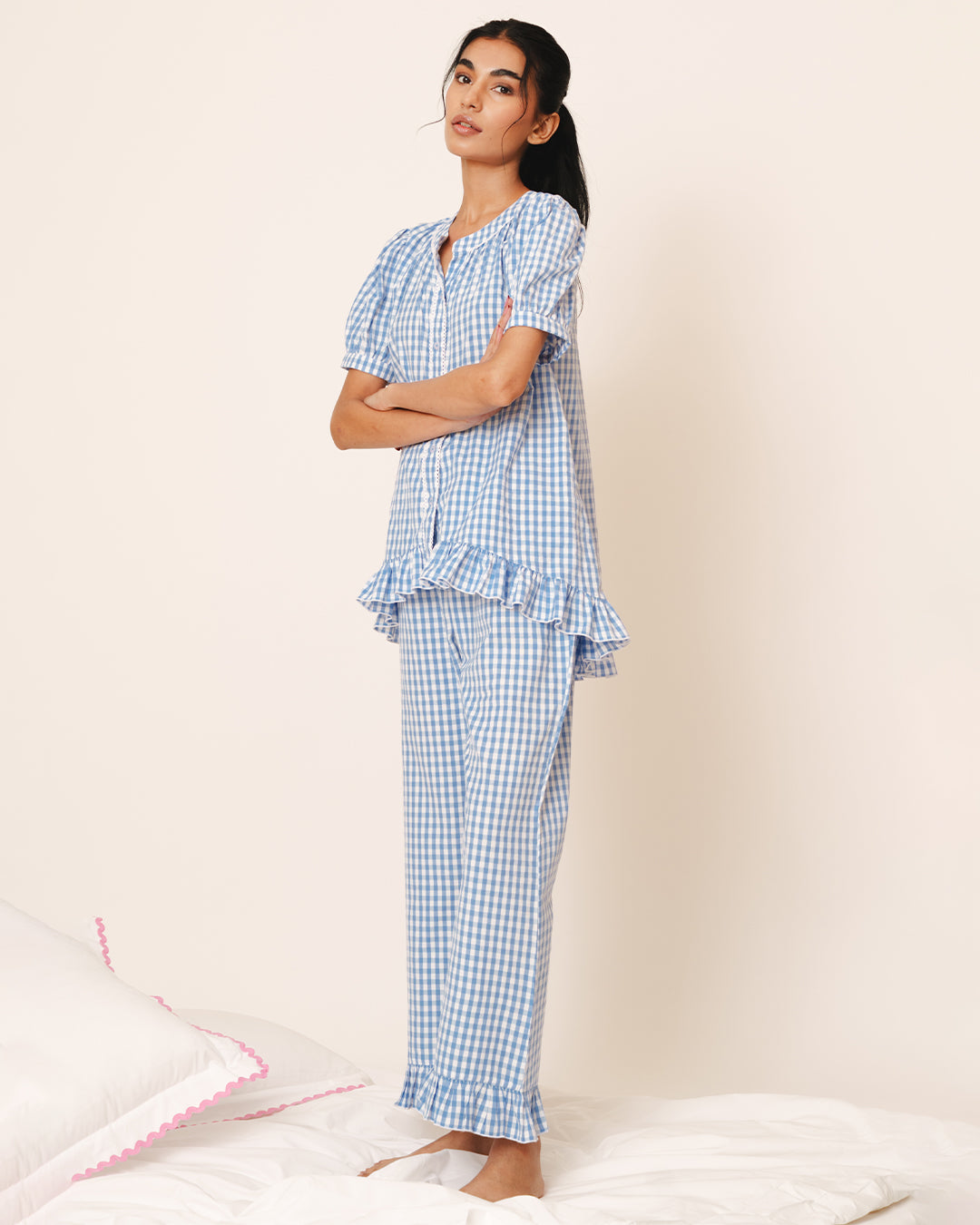 Daybreak - Bloom Set <br> Women’s Cotton Gingham Frill Pajama Set
