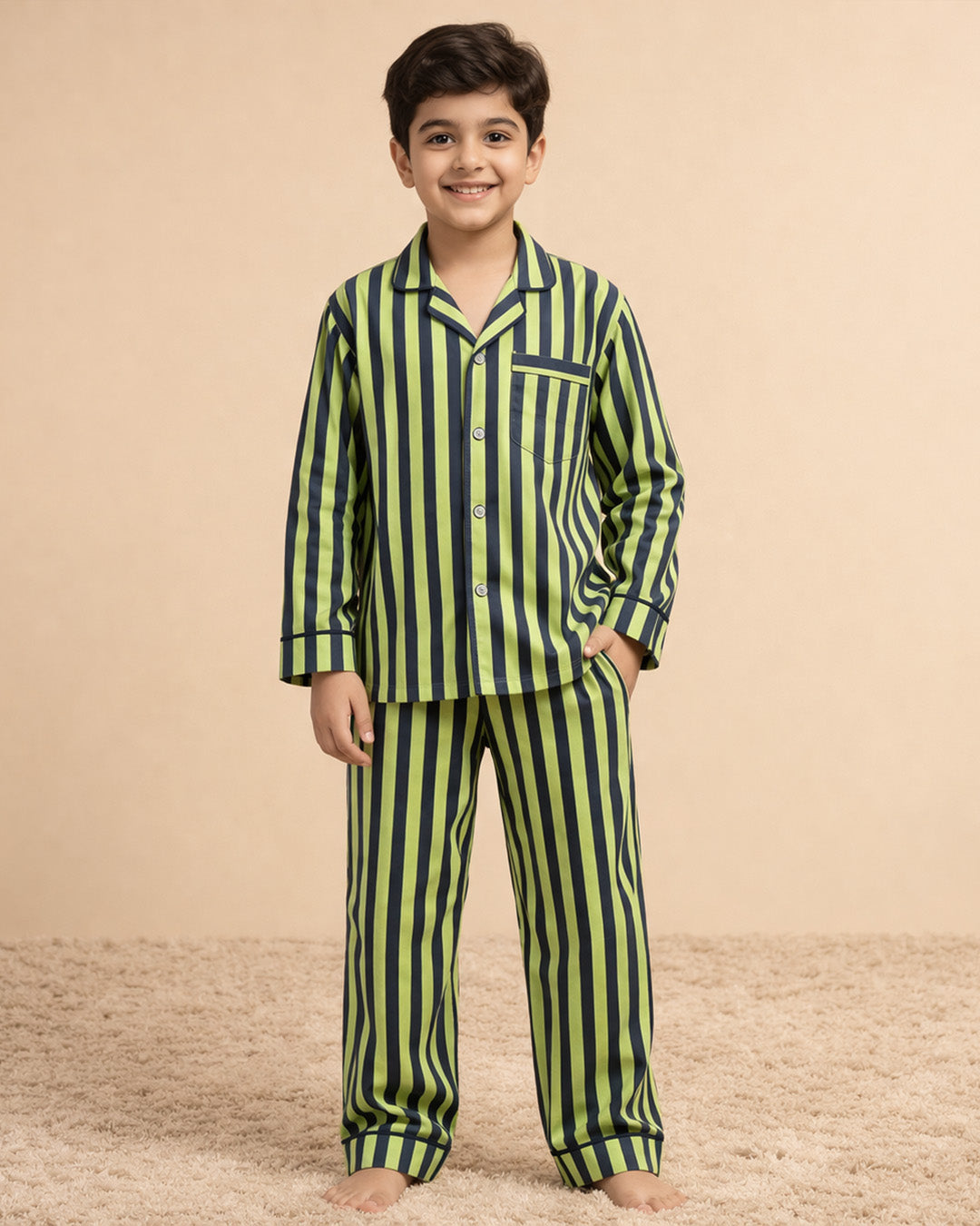 Blueberry Stripe - Everyday Set <br> Kids Cotton Notched Pajama Set