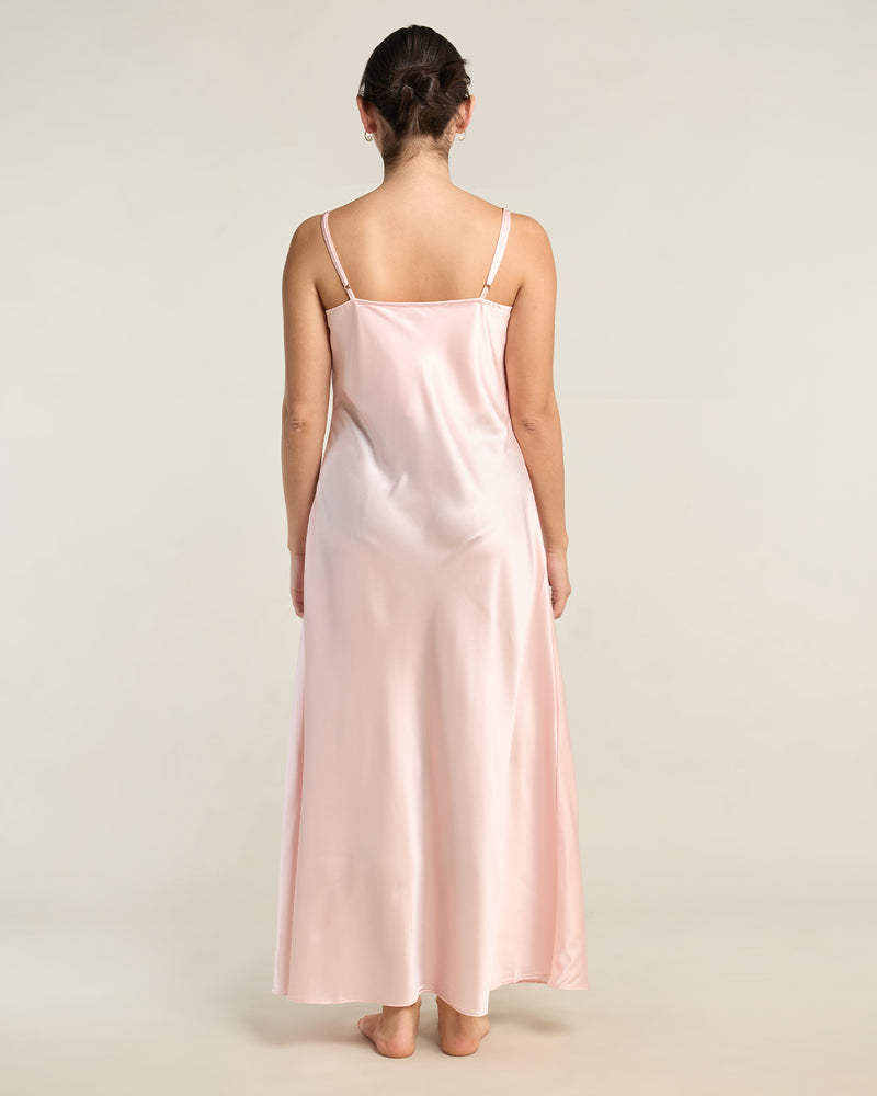 Rosé Satin Camisole Maxi Dress