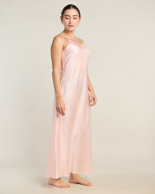 Rosé Satin Camisole Maxi Dress