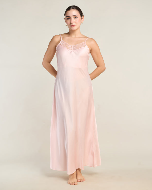 Rosé Satin Camisole Maxi Dress
