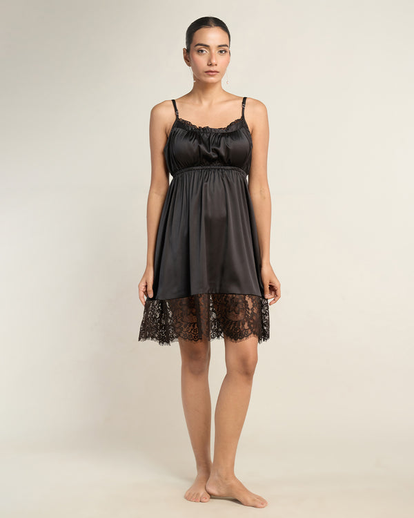 Ebony Satin Mini Flared Dress