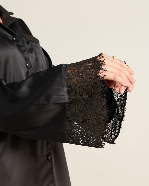 Ebony Satin Notched Collar Pyjama Set